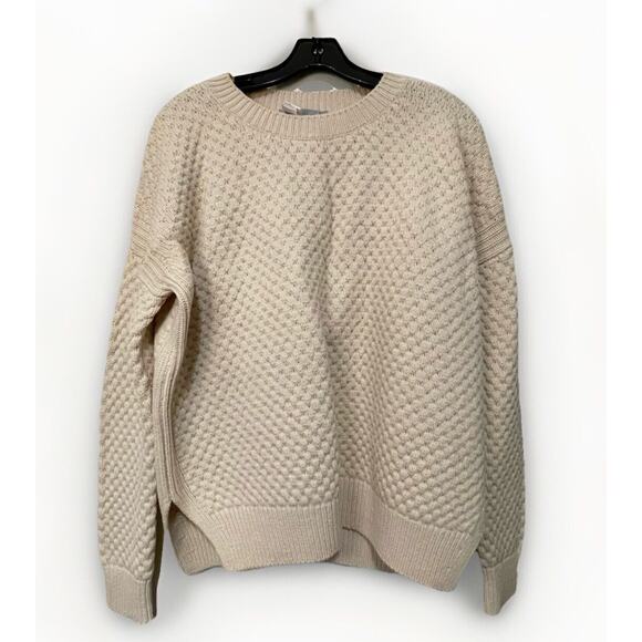 Womens Vince Cream Yak Wool Pull Crew Neck Over Knit Sweater Side Slit Sweater-S - Picture 3 of 7